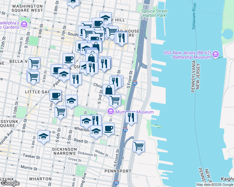 map of restaurants, bars, coffee shops, grocery stores, and more near 852 South 2nd Street in Philadelphia