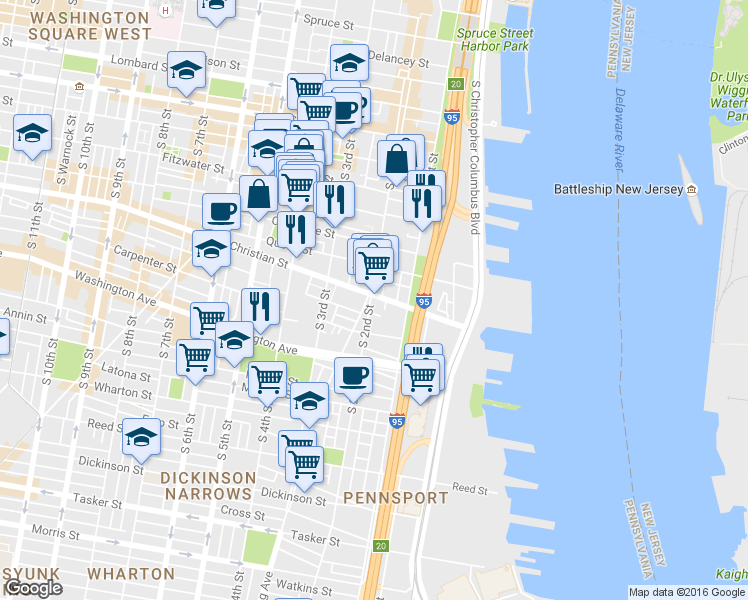 map of restaurants, bars, coffee shops, grocery stores, and more near 852 South 2nd Street in Philadelphia