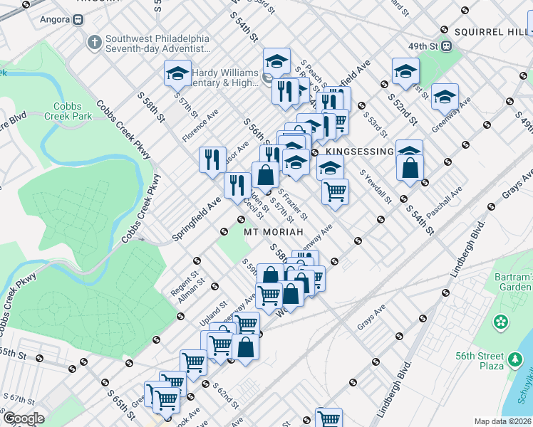 map of restaurants, bars, coffee shops, grocery stores, and more near in Philadelphia