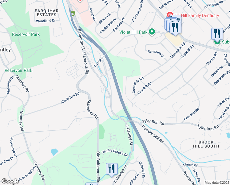 map of restaurants, bars, coffee shops, grocery stores, and more near 1503 South Duke Street in York