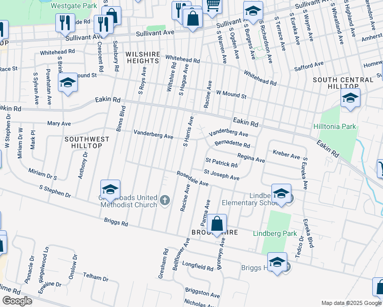 map of restaurants, bars, coffee shops, grocery stores, and more near 911 Racine Avenue in Columbus
