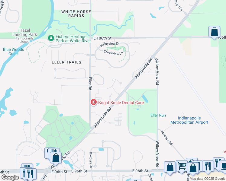 map of restaurants, bars, coffee shops, grocery stores, and more near 1822 Deerbrook Drive in Fishers