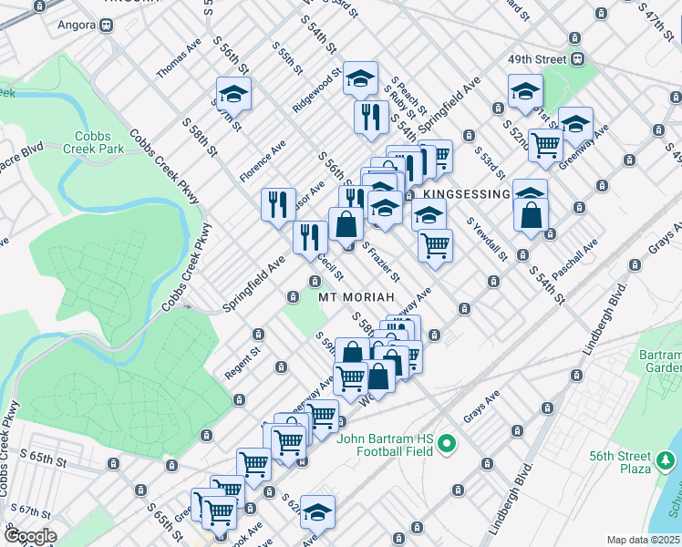 map of restaurants, bars, coffee shops, grocery stores, and more near 1917 South Cecil Street in Philadelphia