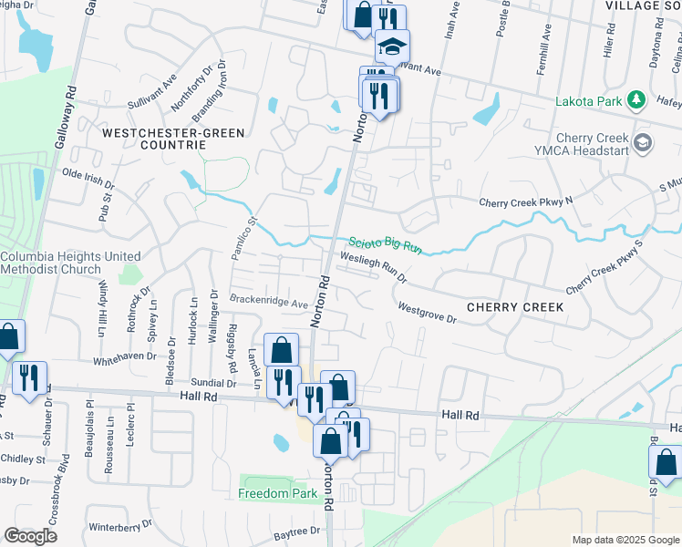 map of restaurants, bars, coffee shops, grocery stores, and more near 5579 Leigh Run Court in Columbus