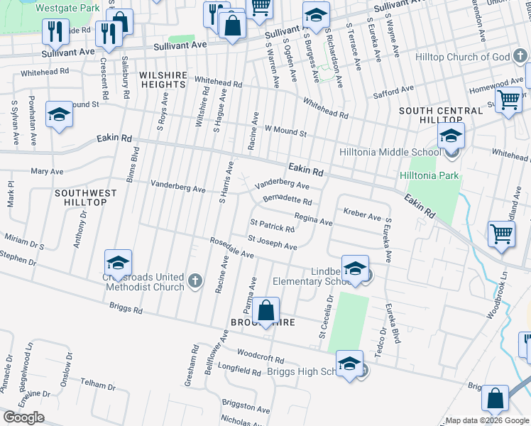 map of restaurants, bars, coffee shops, grocery stores, and more near 2751 Regina Avenue in Columbus