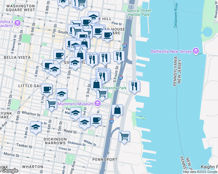 map of restaurants, bars, coffee shops, grocery stores, and more near 840 South Howard Street in Philadelphia