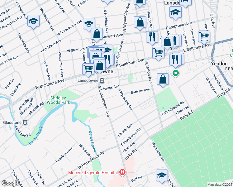 map of restaurants, bars, coffee shops, grocery stores, and more near 39 Dudley Avenue in Lansdowne