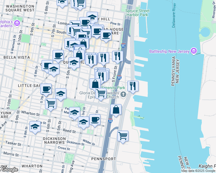 map of restaurants, bars, coffee shops, grocery stores, and more near 840 South Howard Street in Philadelphia