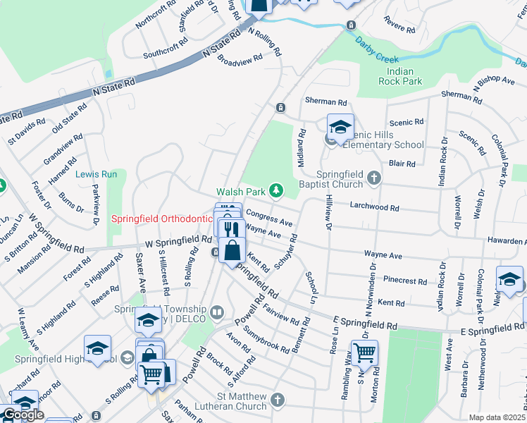 map of restaurants, bars, coffee shops, grocery stores, and more near 43 Congress Avenue in Springfield