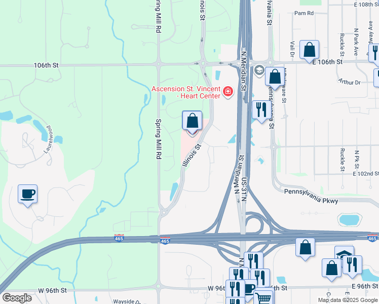 map of restaurants, bars, coffee shops, grocery stores, and more near in Indianapolis