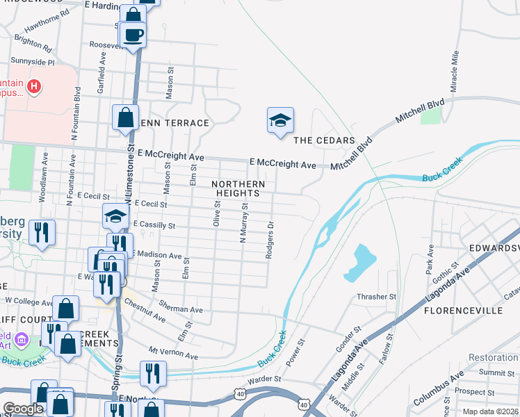 map of restaurants, bars, coffee shops, grocery stores, and more near 724 East Cecil Street in Springfield