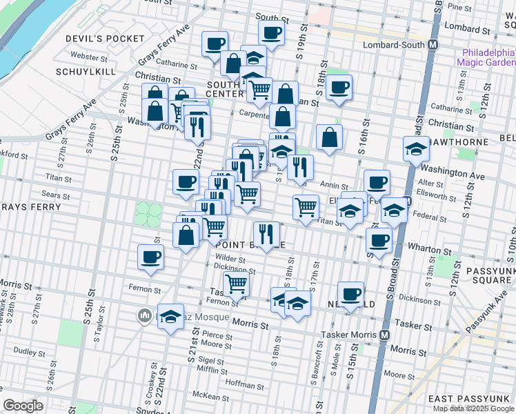 map of restaurants, bars, coffee shops, grocery stores, and more near in Philadelphia