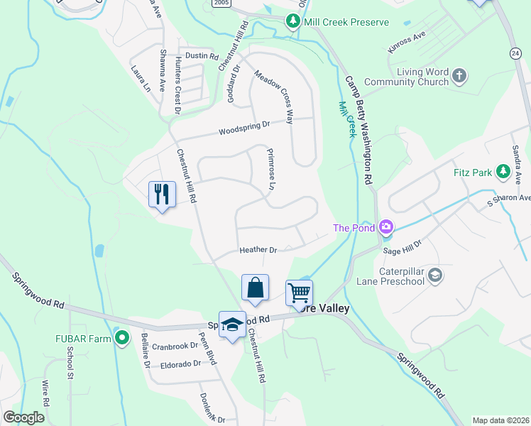map of restaurants, bars, coffee shops, grocery stores, and more near 2728 Chestnut Run Road in York