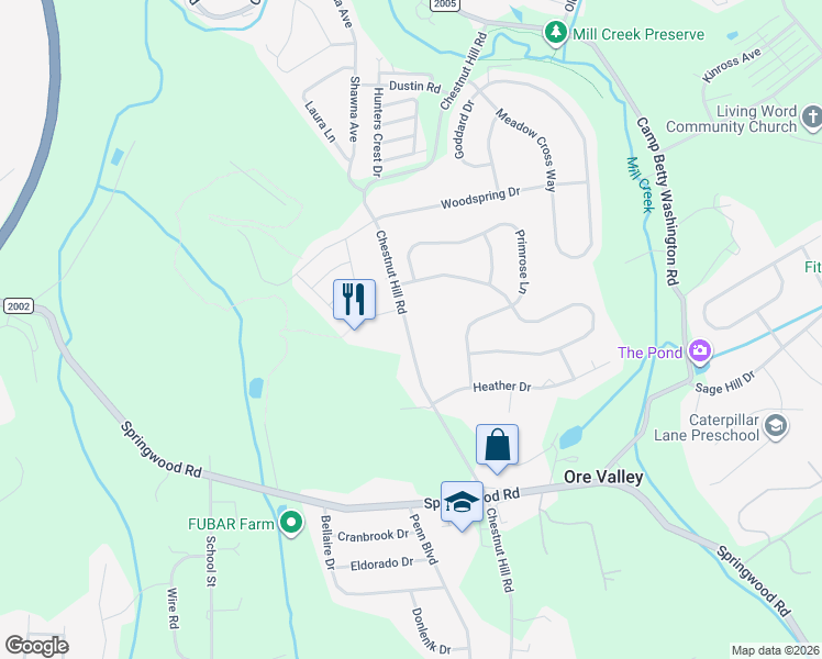map of restaurants, bars, coffee shops, grocery stores, and more near 589 Chestnut Hill Road in York