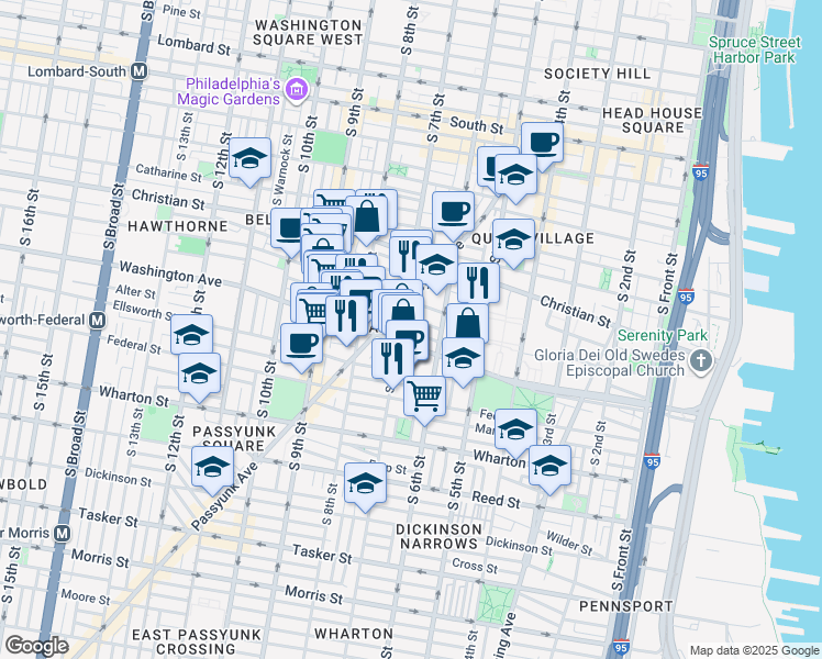 map of restaurants, bars, coffee shops, grocery stores, and more near 951 East Passyunk Avenue in Philadelphia