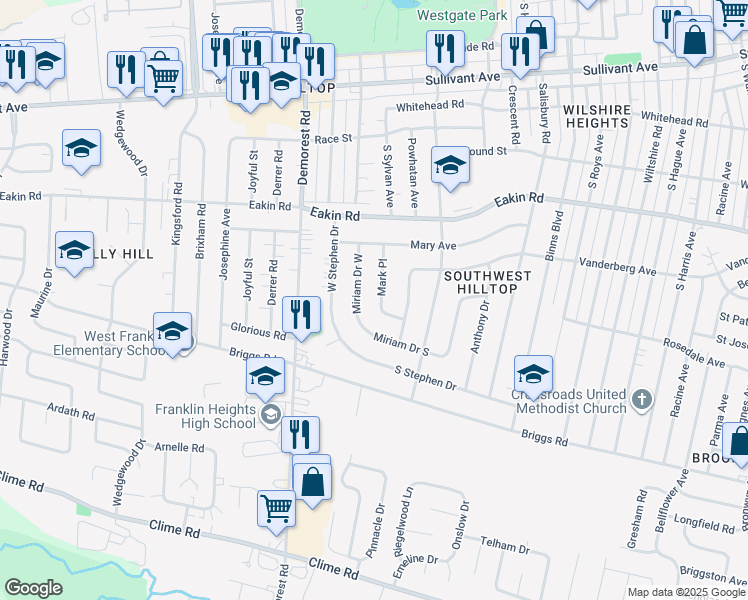 map of restaurants, bars, coffee shops, grocery stores, and more near 885 Mark Place in Columbus