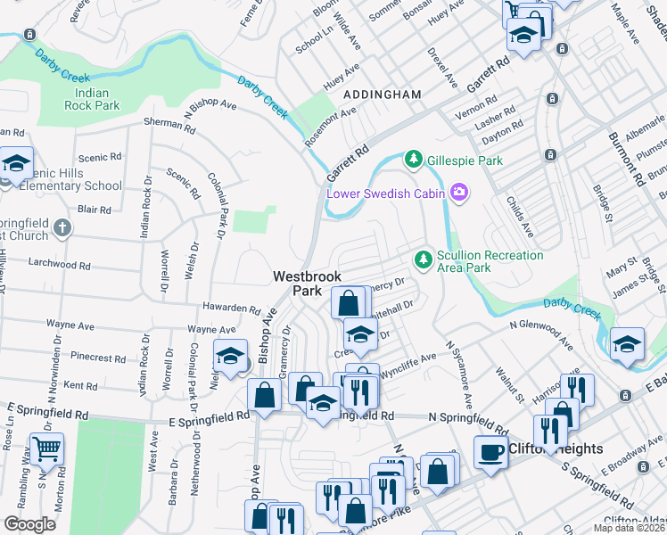 map of restaurants, bars, coffee shops, grocery stores, and more near in Westbrook Park