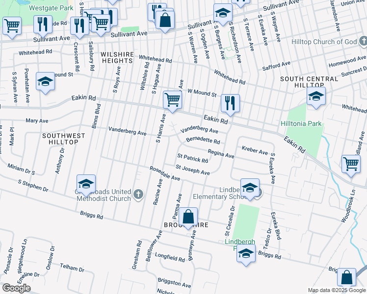 map of restaurants, bars, coffee shops, grocery stores, and more near 2763 Regina Avenue in Columbus