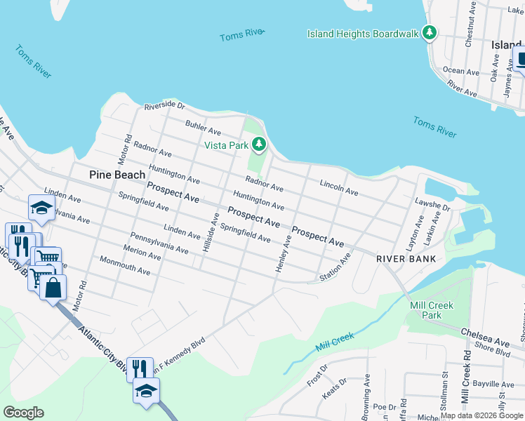 map of restaurants, bars, coffee shops, grocery stores, and more near 414 Midland Avenue in Pine Beach
