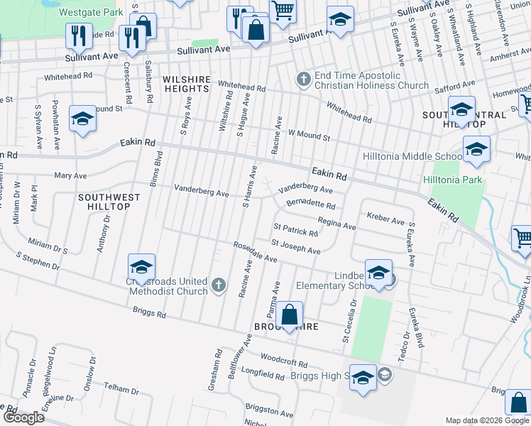 map of restaurants, bars, coffee shops, grocery stores, and more near 917 Racine Avenue in Columbus
