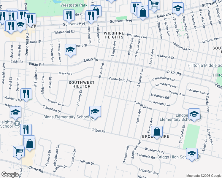 map of restaurants, bars, coffee shops, grocery stores, and more near 905 Chestershire Road in Columbus