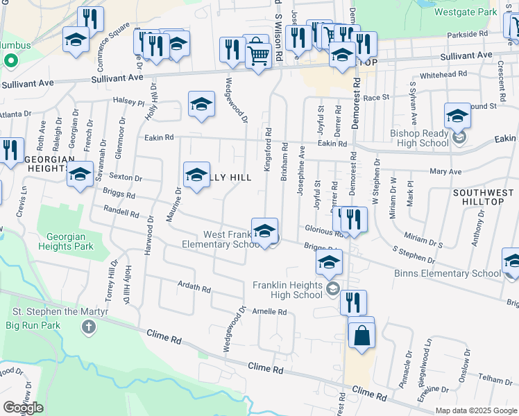 map of restaurants, bars, coffee shops, grocery stores, and more near 861 Kingsford Road in Columbus