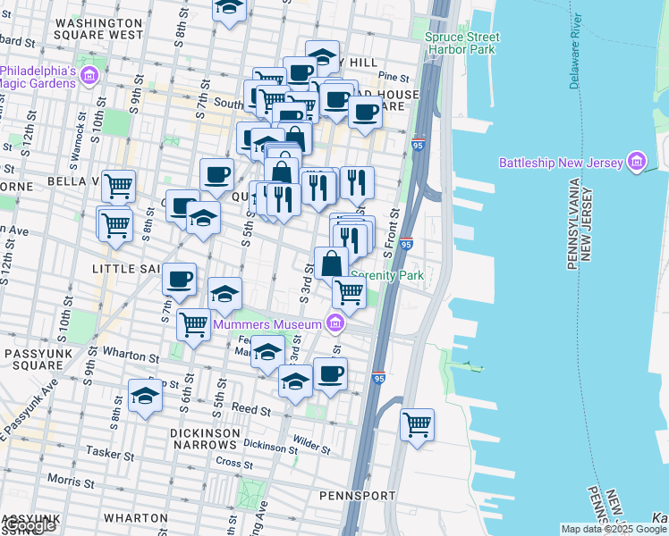 map of restaurants, bars, coffee shops, grocery stores, and more near 212 Christian Street in Philadelphia