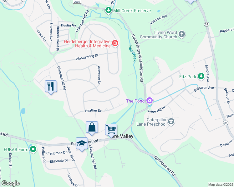 map of restaurants, bars, coffee shops, grocery stores, and more near 2752 Chestnut Run Road in York