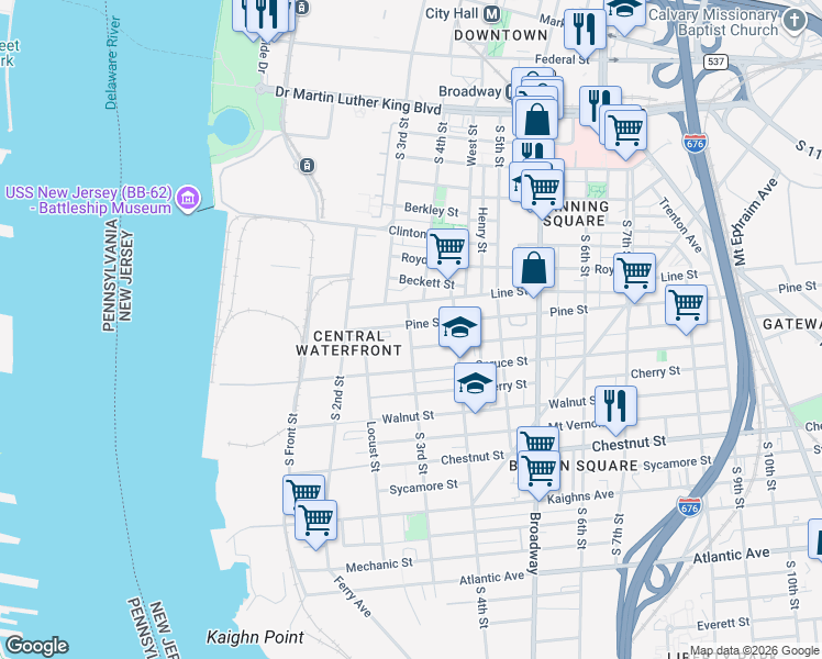 map of restaurants, bars, coffee shops, grocery stores, and more near 304 Pine Street in Camden