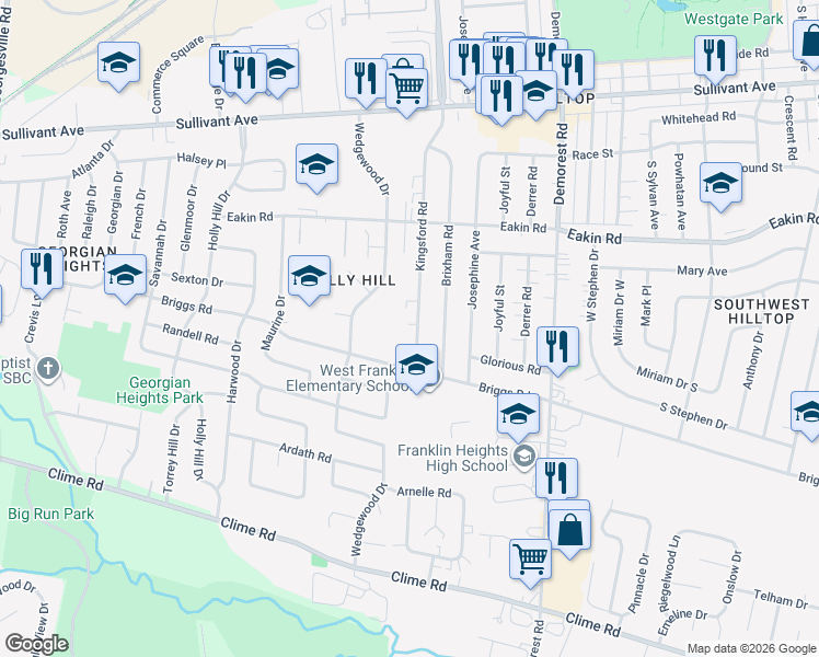 map of restaurants, bars, coffee shops, grocery stores, and more near 861 Kingsford Road in Columbus