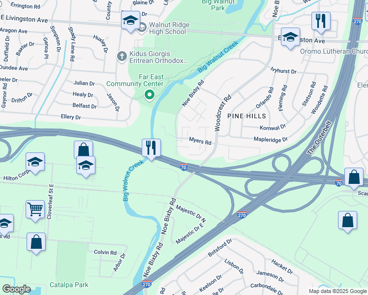 map of restaurants, bars, coffee shops, grocery stores, and more near 2026 Noe Bixby Road in Columbus