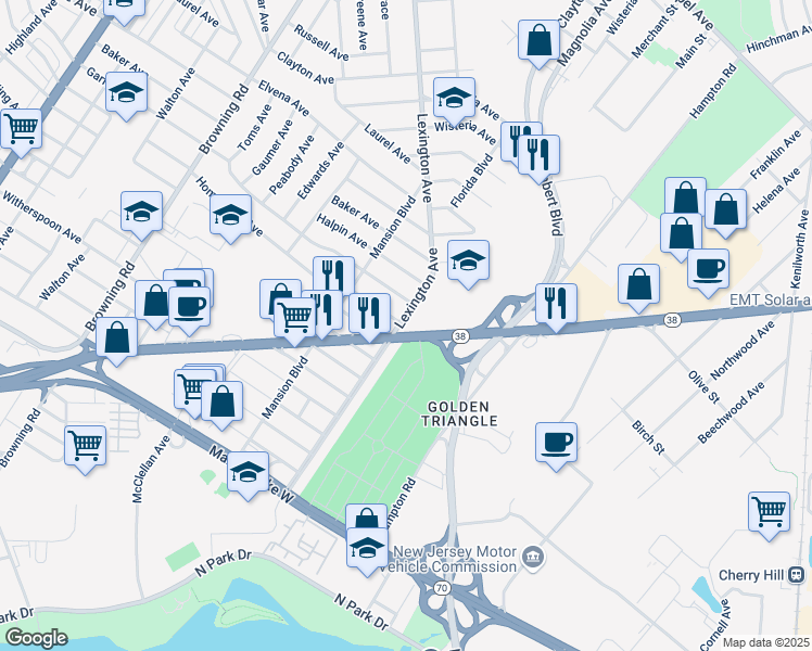 map of restaurants, bars, coffee shops, grocery stores, and more near 5828 Lexington Avenue in Merchantville