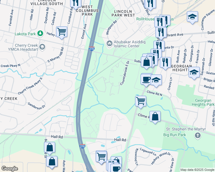 map of restaurants, bars, coffee shops, grocery stores, and more near 746 Avonia Drive in Columbus