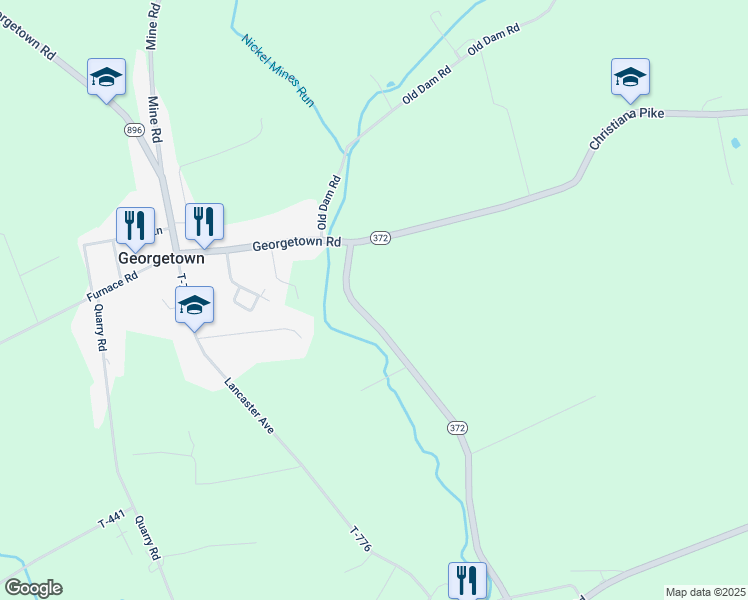 map of restaurants, bars, coffee shops, grocery stores, and more near 1217 Georgetown Road in Christiana