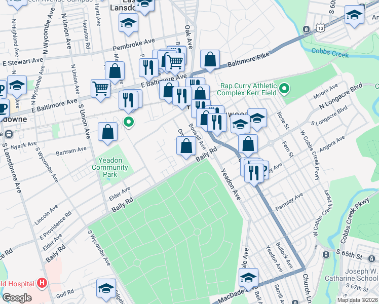 map of restaurants, bars, coffee shops, grocery stores, and more near 530 Orchard Avenue in Yeadon