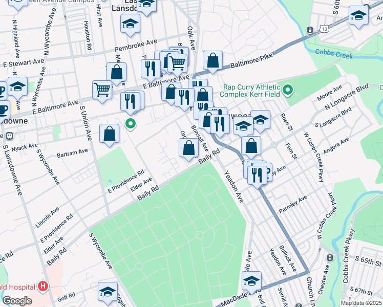 map of restaurants, bars, coffee shops, grocery stores, and more near 530 Orchard Avenue in Yeadon