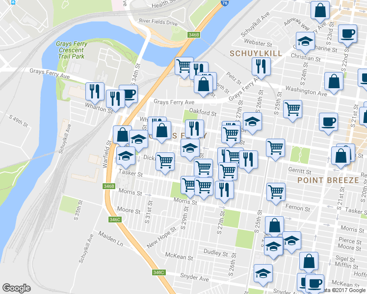 map of restaurants, bars, coffee shops, grocery stores, and more near 2936 Reed Street in Philadelphia