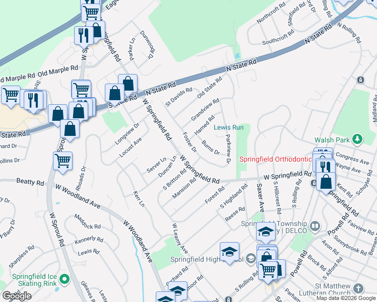 map of restaurants, bars, coffee shops, grocery stores, and more near 454 Foster Drive in Springfield