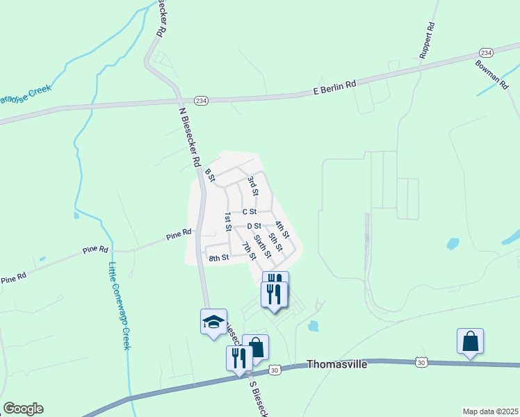 map of restaurants, bars, coffee shops, grocery stores, and more near 43 B Street in Thomasville