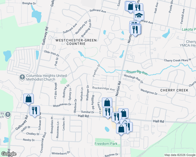 map of restaurants, bars, coffee shops, grocery stores, and more near 578 Pamlico Street in Columbus