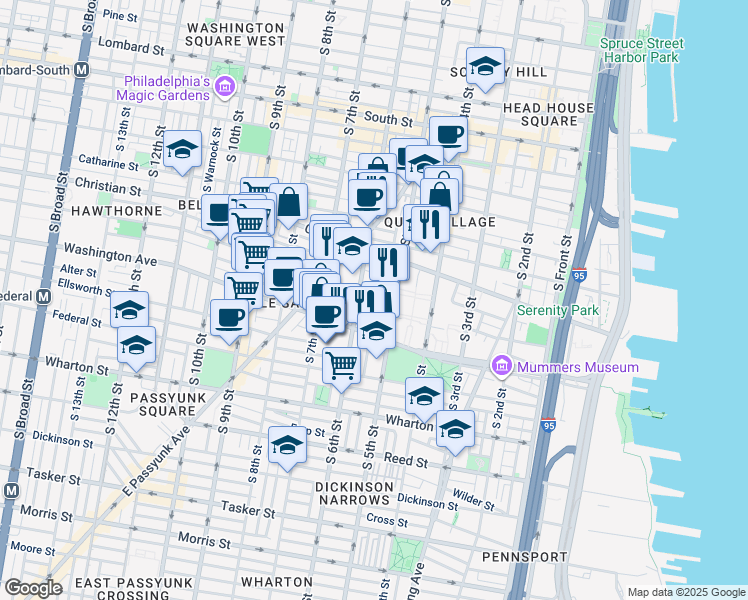 map of restaurants, bars, coffee shops, grocery stores, and more near 516 1/2 Carpenter Street in Philadelphia