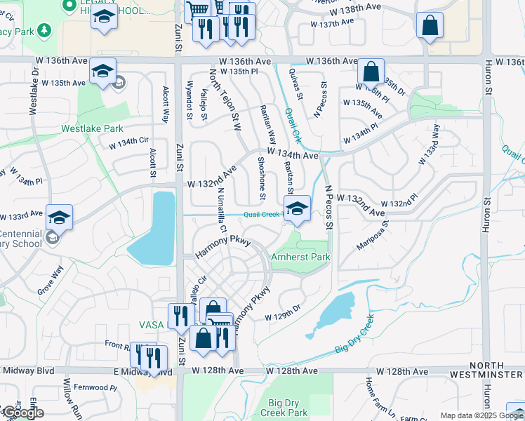 map of restaurants, bars, coffee shops, grocery stores, and more near 1910 West 131st Place in Westminster