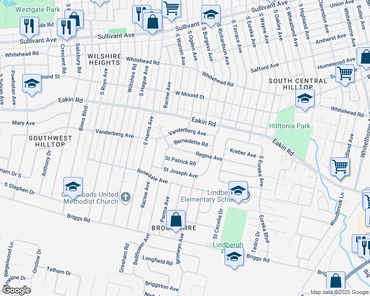 map of restaurants, bars, coffee shops, grocery stores, and more near 2722 Regina Avenue in Columbus