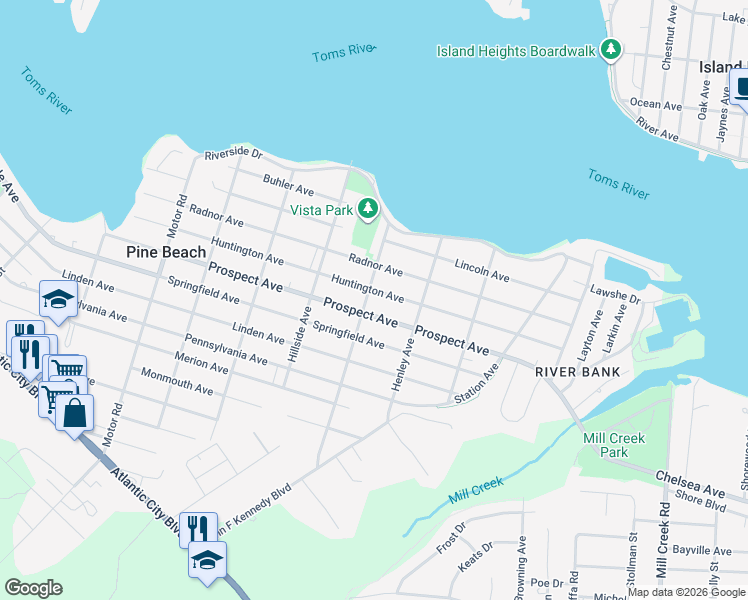 map of restaurants, bars, coffee shops, grocery stores, and more near 414 Midland Avenue in Pine Beach