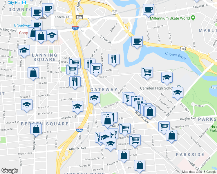 map of restaurants, bars, coffee shops, grocery stores, and more near 87 Princess Avenue in Camden