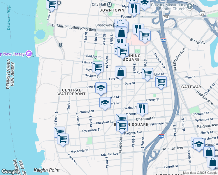 map of restaurants, bars, coffee shops, grocery stores, and more near 812 Dauphin Street in Camden