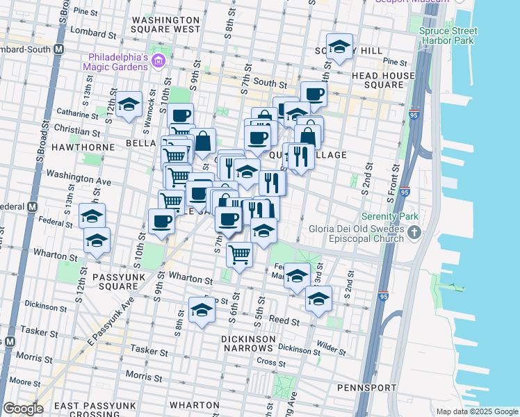 map of restaurants, bars, coffee shops, grocery stores, and more near 1002 South Randolph Street in Philadelphia