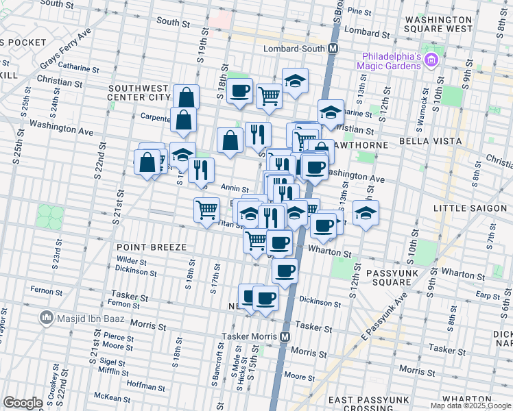 map of restaurants, bars, coffee shops, grocery stores, and more near in Philadelphia