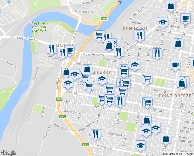 map of restaurants, bars, coffee shops, grocery stores, and more near 2943 Gerritt Street in Philadelphia