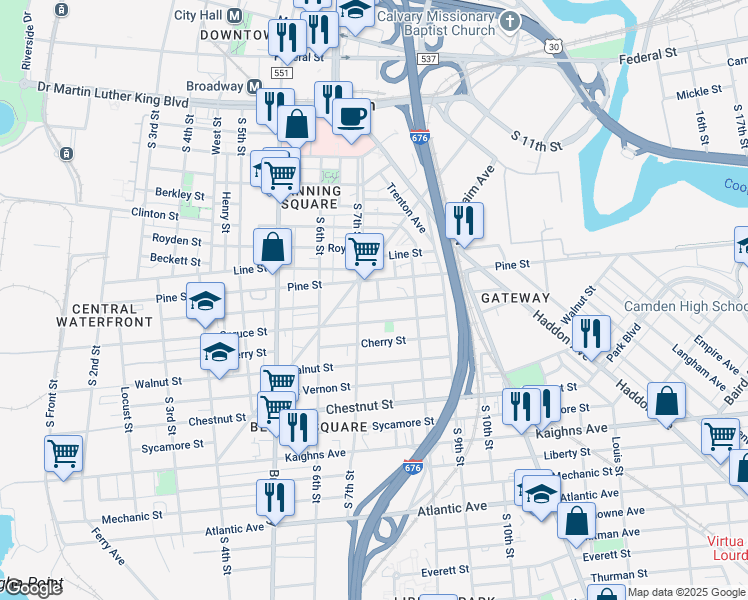 map of restaurants, bars, coffee shops, grocery stores, and more near 825 Princeton Avenue in Camden